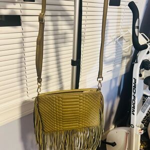 Brian Atwood Stylish Fringe leather Crossbody Bag - Olive Green